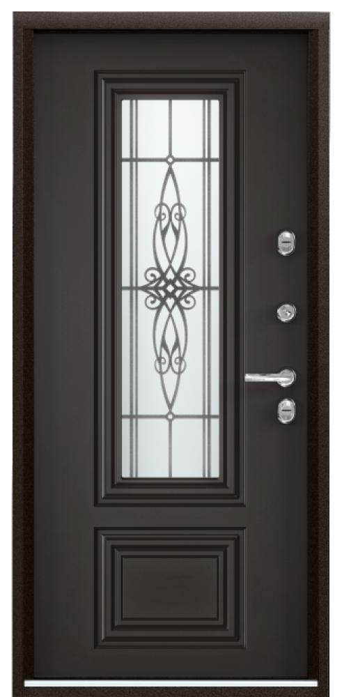 Входная дверь SNEGIR 20F MP Темно-серый букле графит / ПВХ Дуб коньяк